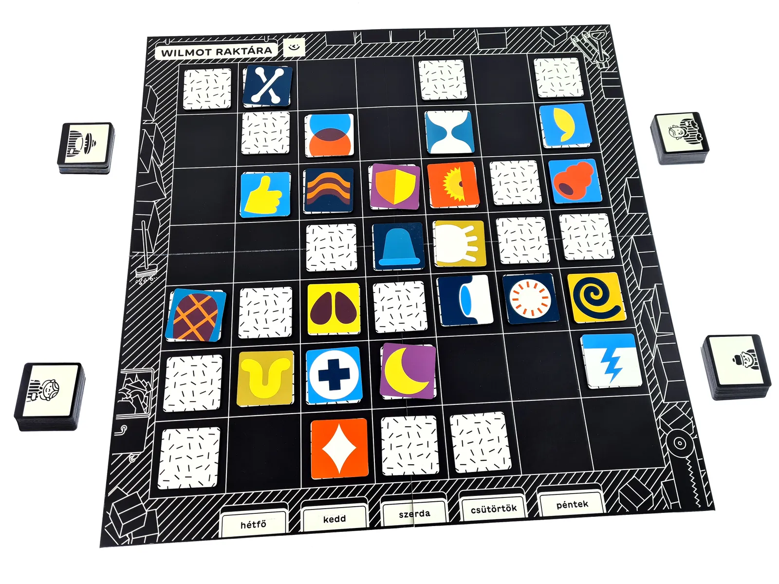 Wilmot's Warehouse components laid out for play